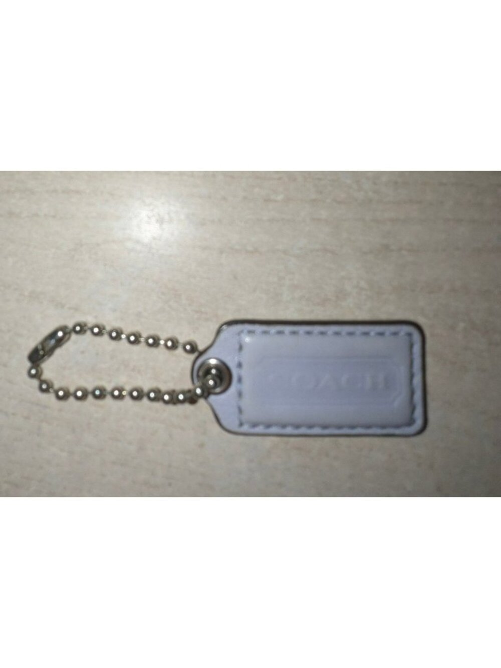 2" Coach Smooth Leather Key Fob Bag Charm Keychain Hang Tag Light Grayish-Blue